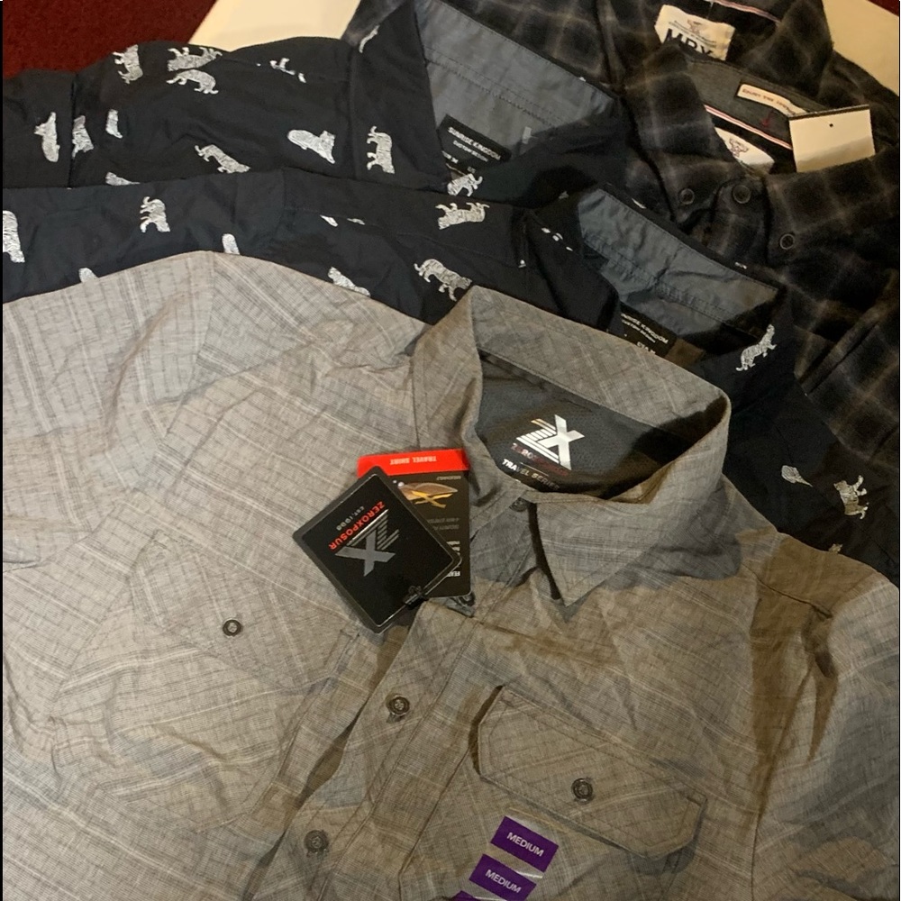 5 shirts all Medium one price 3 short 3 long sleeve